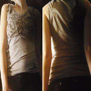 Vintage Y2K Rufen Couture 1996 Lace-Up Graphic Tank | 90s Grunge Goth Top (M)